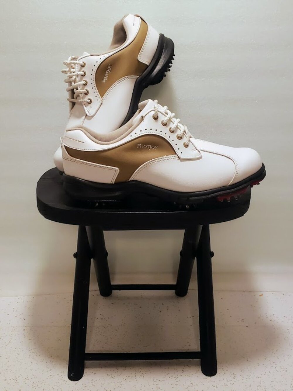 FootJoy GreenJoys Golf Shoes Soft Spike White Tan Saddle Cleats Women's 6.5 W
